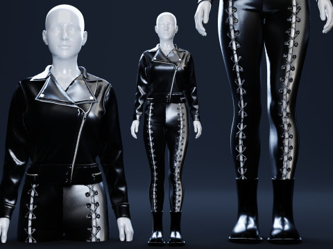 Leather Motorcycle Jacket and Laced Bottom with Boots Model 3D
