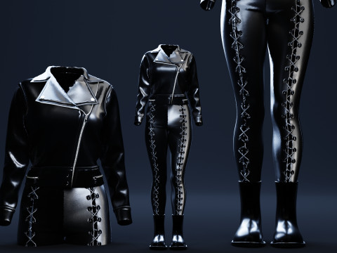 Leather Motorcycle Jacket and Laced Bottom with Boots Model 3D