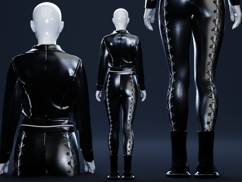 Leather Motorcycle Jacket and Laced Bottom with Boots Model 3D