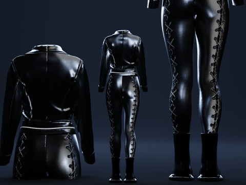 Leather Motorcycle Jacket and Laced Bottom with Boots Model 3D