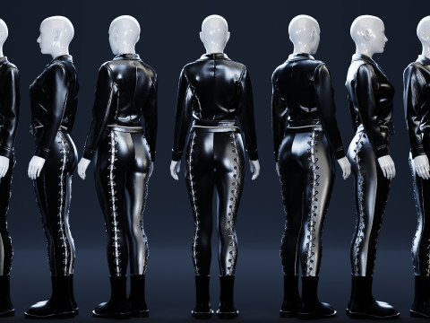 Leather Motorcycle Jacket and Laced Bottom with Boots Model 3D