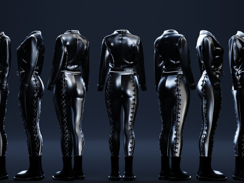 Leather Motorcycle Jacket and Laced Bottom with Boots Model 3D