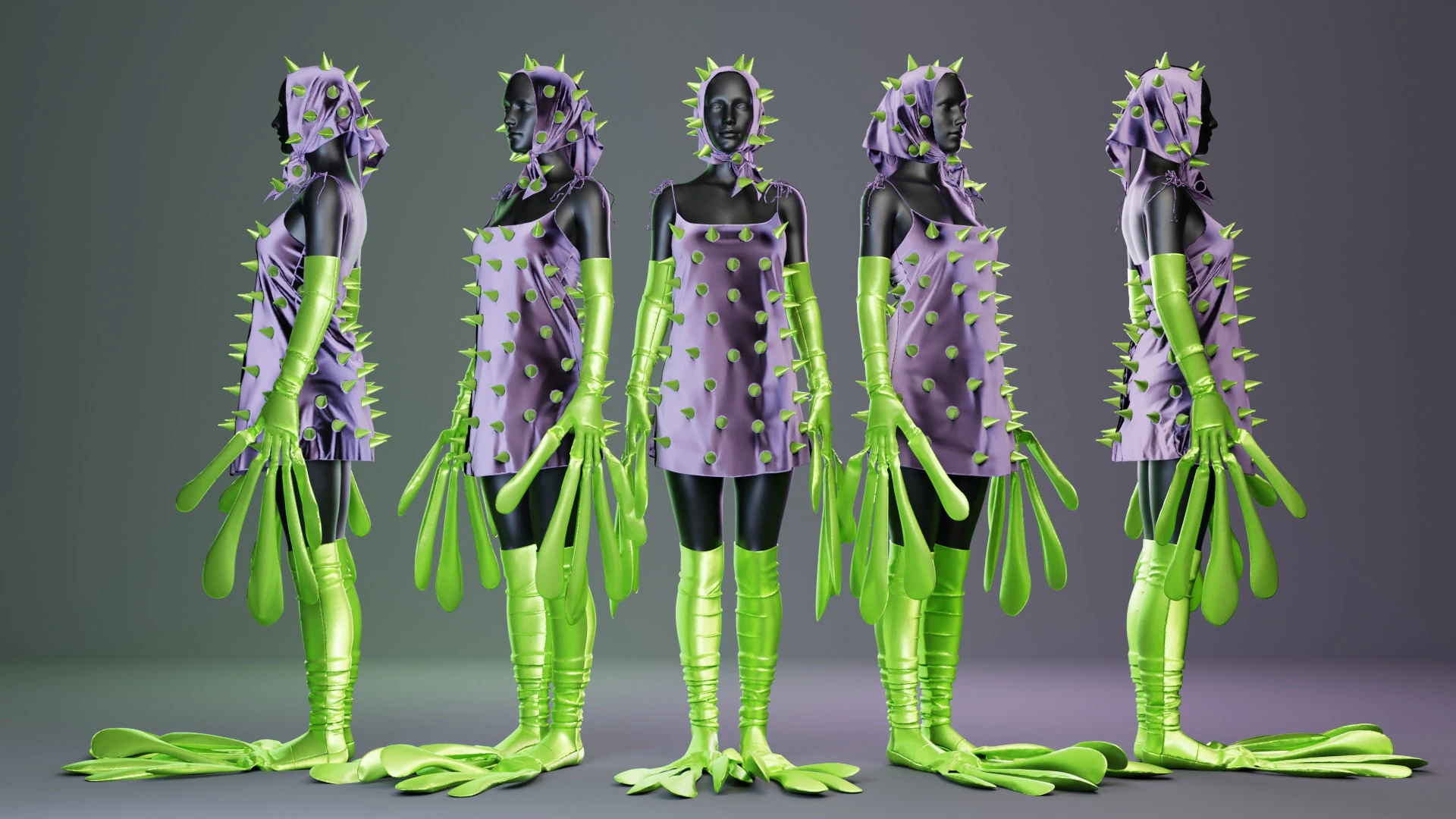 Spiky Dress with Frog Hand and Foot Piece 3D Model .c4d .max .obj .3ds .fbx .stl .blend 