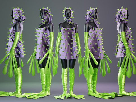 Spiky Dress with Frog Hand and Foot Piece 3D Model