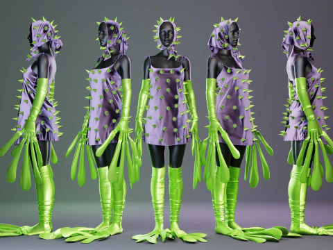 Robe &agrave; pointes avec pi&egrave;ce de main et de pied de grenouille Modèle 3D