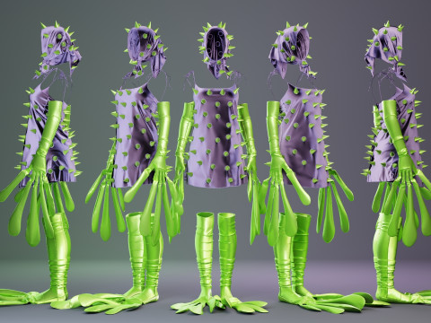 Spiky Dress with Frog Hand and Foot Piece 3D Model