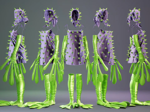 Spiky Dress with Frog Hand and Foot Piece 3D Model