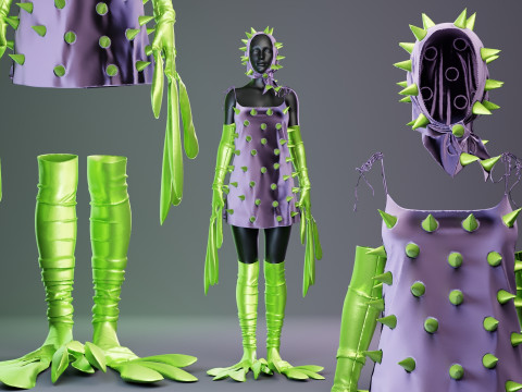 Spiky Dress with Frog Hand and Foot Piece 3D Model