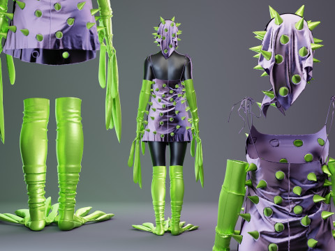 Spiky Dress with Frog Hand and Foot Piece 3D Model