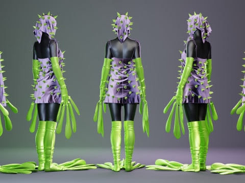 Spiky Dress with Frog Hand and Foot Piece 3D Model