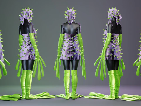 Spiky Dress with Frog Hand and Foot Piece 3D Model
