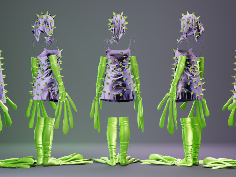 Spiky Dress with Frog Hand and Foot Piece 3D Model