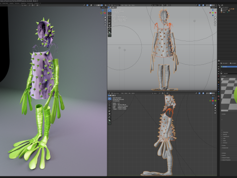 Spiky Dress with Frog Hand and Foot Piece 3D Model