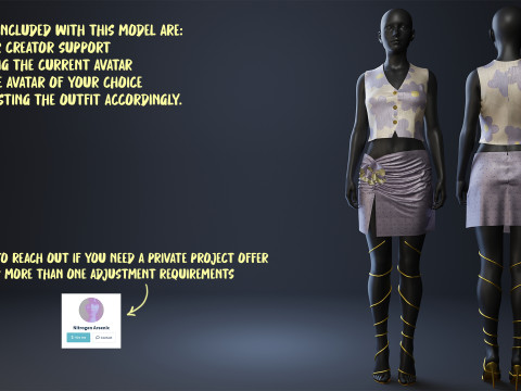 Silky Lilac Vest and Rose Draped Skirt with Golden Heels 3D Model