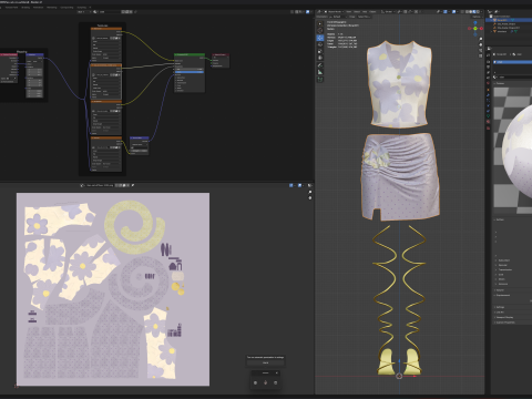 Silky Lilac Vest and Rose Draped Skirt with Golden Heels 3D 模型