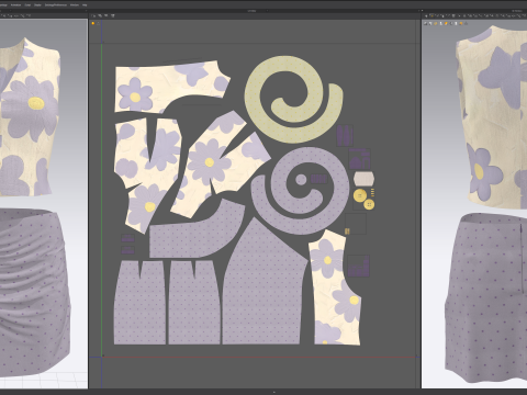 Silky Lilac Vest and Rose Draped Skirt with Golden Heels 3D 模型