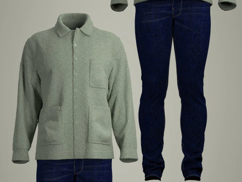 Sherpa Shirt and Jeans for Man 3D Model