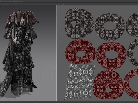 Metallic Floral Embroidered Tulle Gown with Bold Frills 3D Model