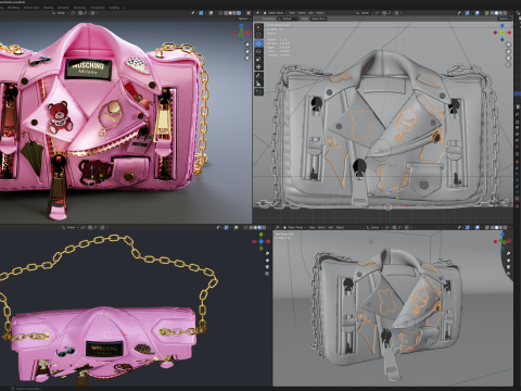 Hot Pink Moschino Biker Jacket Purse Model 3D