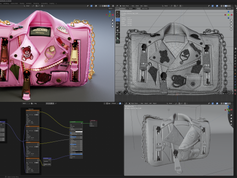 Hot Pink Moschino Biker Jacket Purse Model 3D