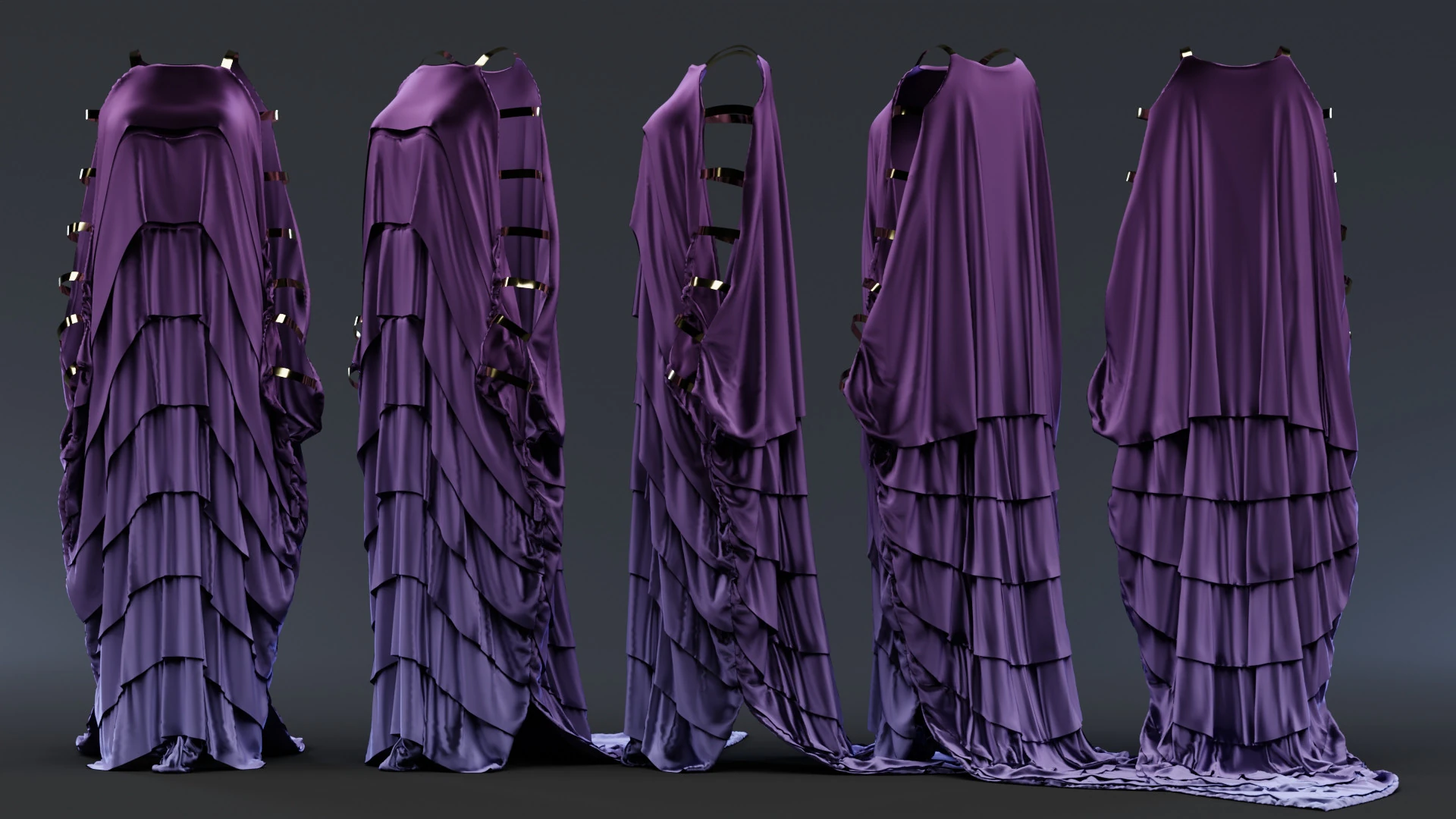 Multilayered Dress with a Tail 3D Model .c4d .max .obj .3ds .fbx .stl .blend