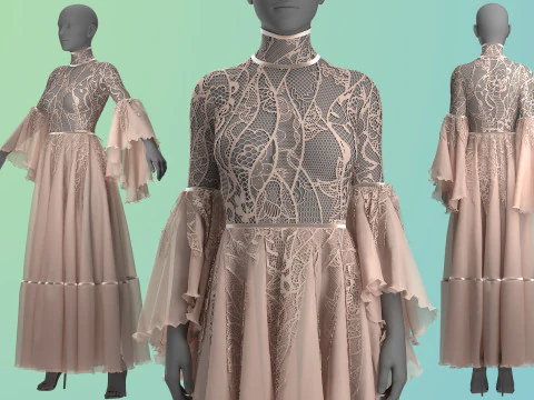 ओफेलिया फीता पोशाक 3D मॉडल