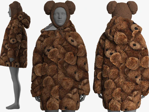 Oversize Şerpa Ceket ve Şapka 3D Model