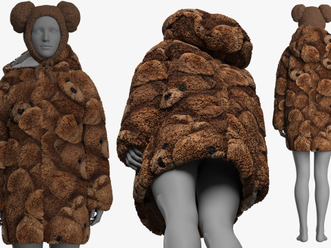 Oversize Sherpa Jacket and Hat Modelo 3D