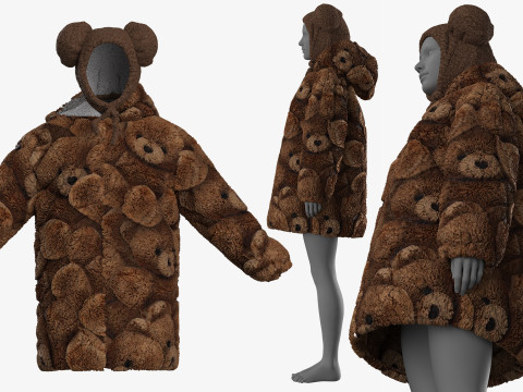 Oversize Sherpa Jacket and Hat Modelo 3D