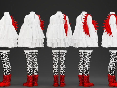 Oversize Optic White Dress With Red boots and Spiked Tote Modelo 3D