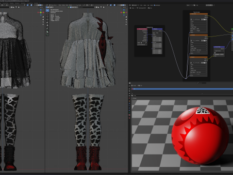 Oversize Optic White Dress With Red boots and Spiked Tote Modelo 3D