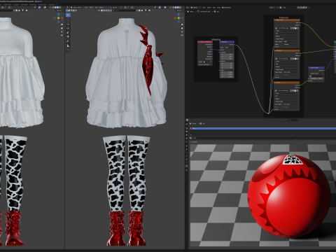 Oversize Optic White Dress With Red boots and Spiked Tote Modelo 3D