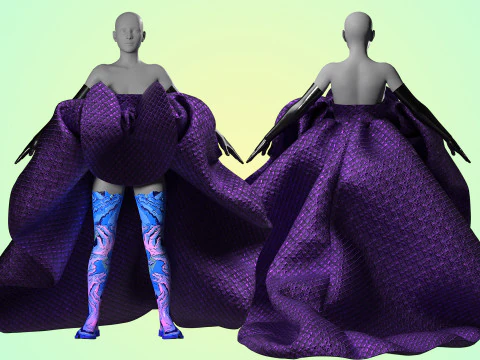 Quilted Taffeta Dress 3D Model