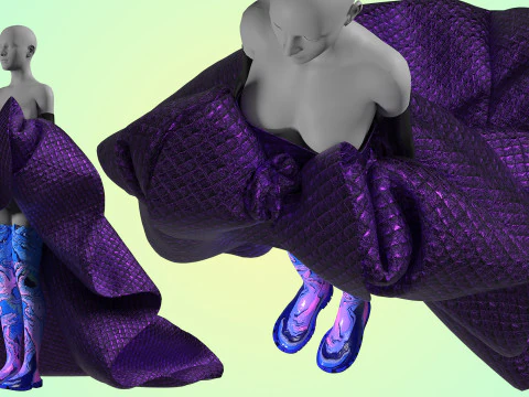 Quilted Taffeta Dress 3D Model