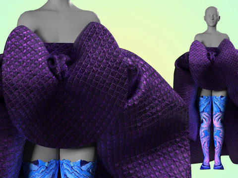 Quilted Taffeta Dress 3D Model
