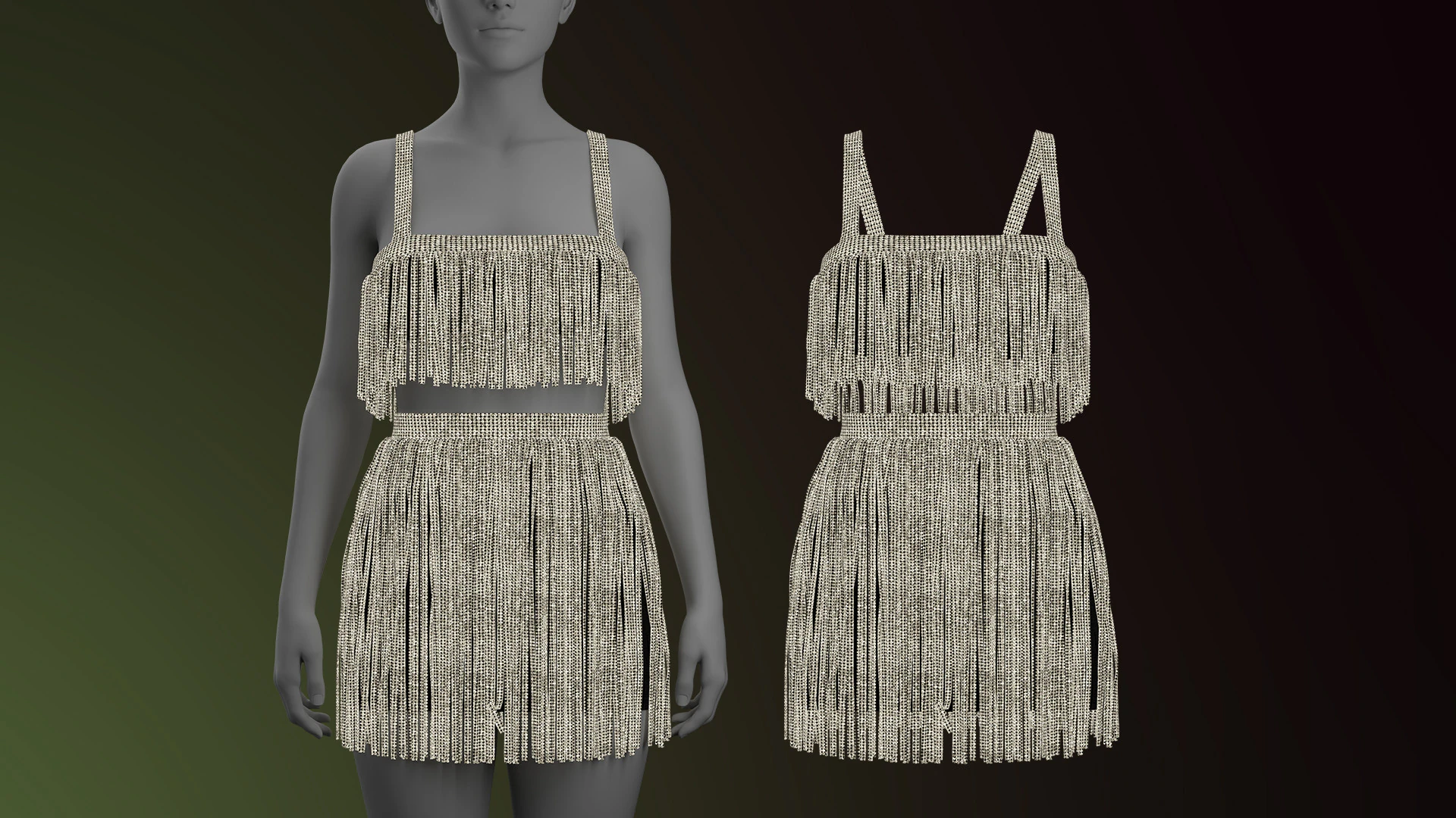 Rhinestone Two Piece Dress 3D Model .c4d .max .obj .3ds .fbx .stl .blend 