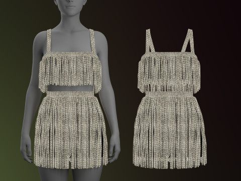 Rhinestone Two Piece Dress 3D Model