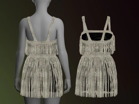 Rhinestone Two Piece Dress 3D Model