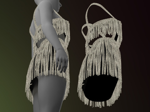 Rhinestone Two Piece Dress Modello 3D