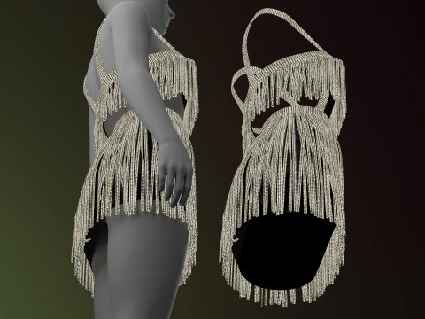 Rhinestone Two Piece Dress 3D Model