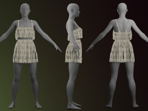 Rhinestone Two Piece Dress Modello 3D