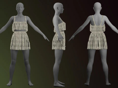 Rhinestone Two Piece Dress 3D Model