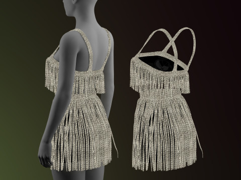 Rhinestone Two Piece Dress Modello 3D