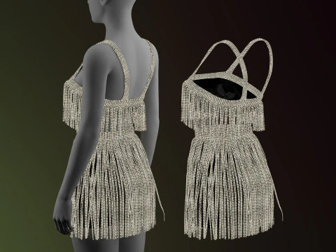 Rhinestone Two Piece Dress 3D Model