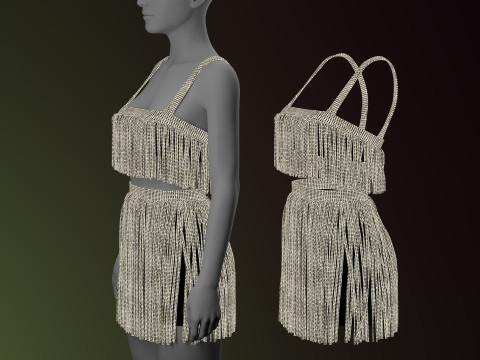 Rhinestone Two Piece Dress Modello 3D