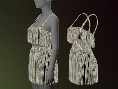 Rhinestone Two Piece Dress 3D Model
