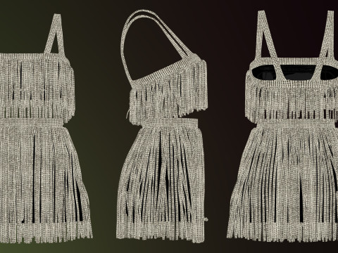 Rhinestone Two Piece Dress Modello 3D