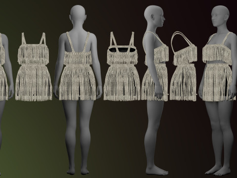 Rhinestone Two Piece Dress Modello 3D