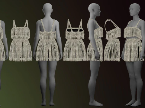 Rhinestone Two Piece Dress 3D Model