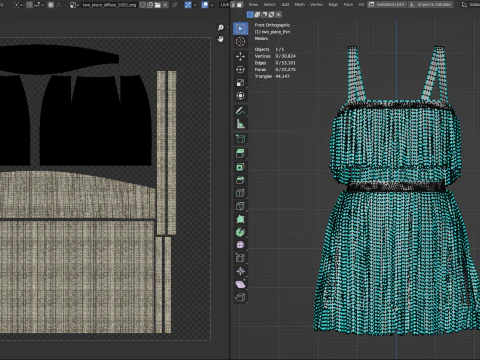 Rhinestone Two Piece Dress 3D Model
